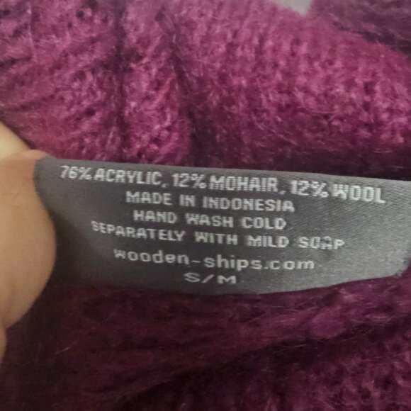 Wooden Ships Turtleneck Sweater Purple Wool Mohair Tunic Pointelle Knit S/M - Picture 9 of 10